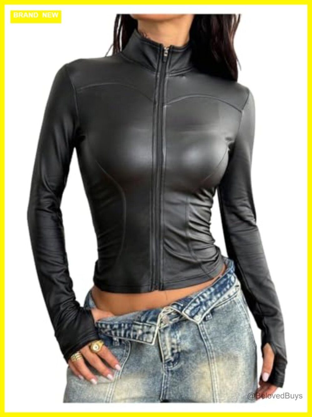 Faux Leather Cropped Motorcycle Jacket Y2K Zipper Front